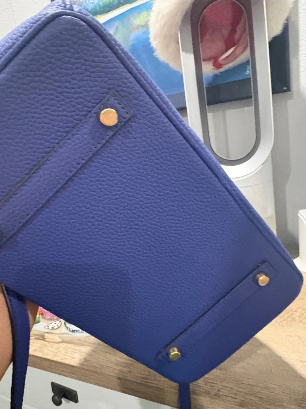 Royal Blue Structured Leather Satchel with Scarf Accent 30 cm size